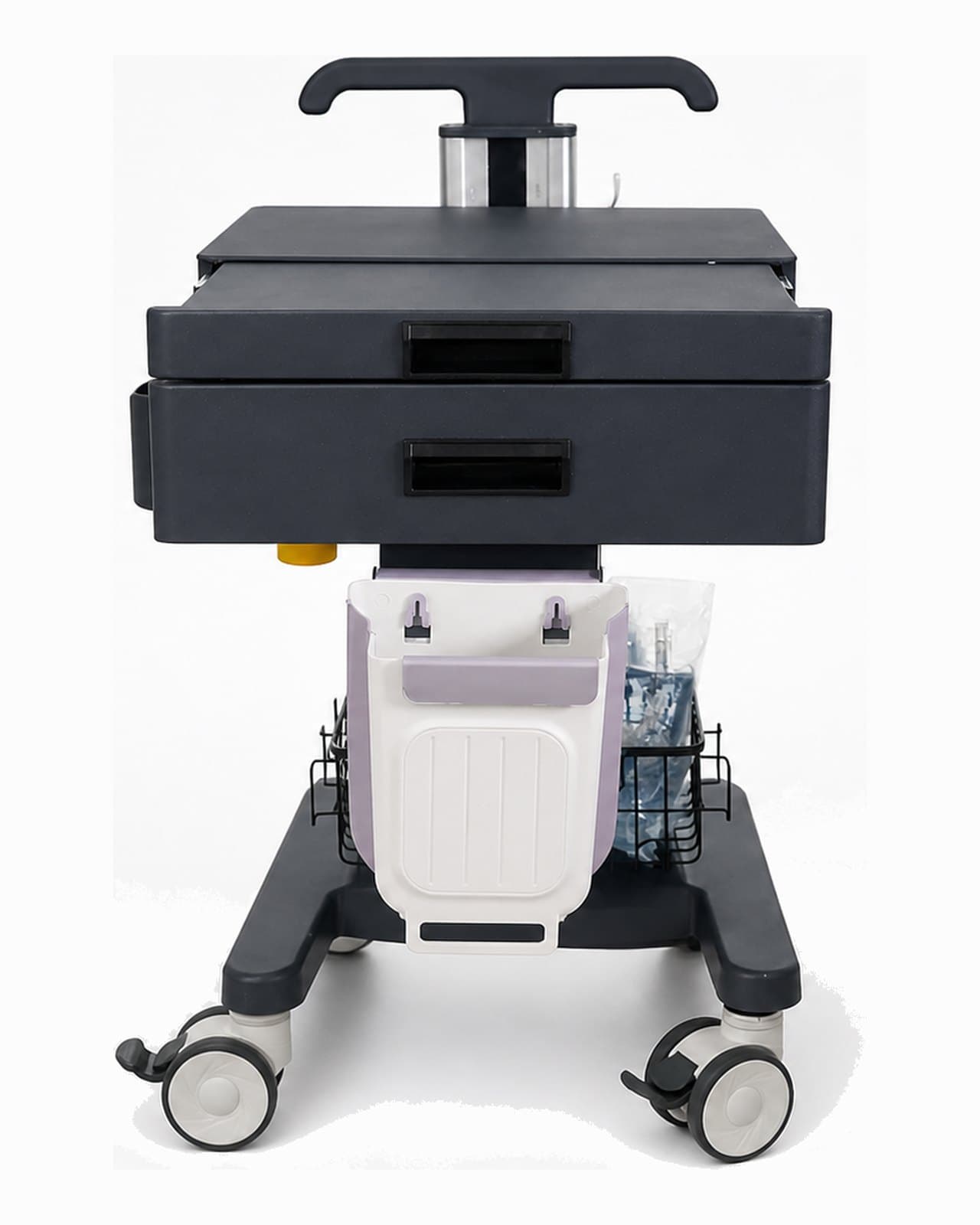 EverCare Medical Trolley IVT-300, front view with both drawers open showing the storage depth