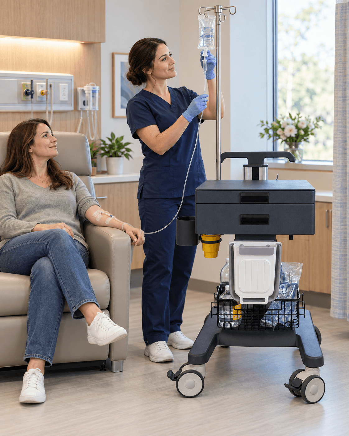 IV pole, always within reach